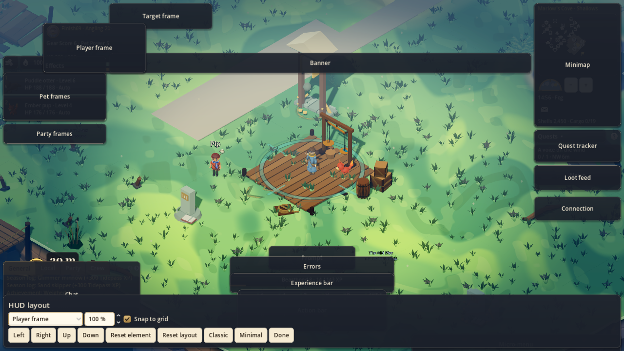 Actual Tidecaller HUD editor with labelled draggable pieces and layout controls