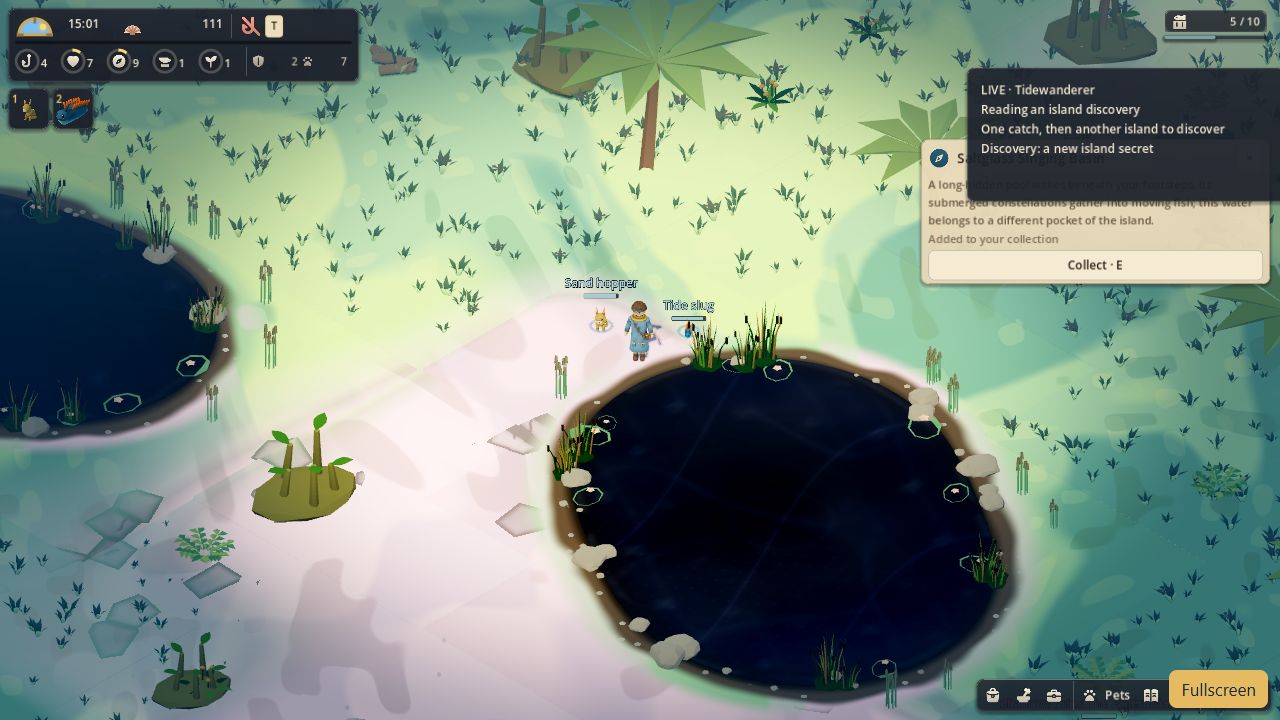Tidewanderer and two companions exploring an actual generated Tidecaller island